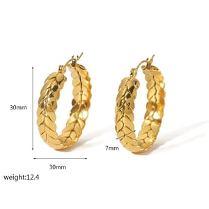 1 Pair Retro Daily Style Wheat Ear Shape Stainless Steel  Gold Color Women's Hoop Earrings h5 Picture3